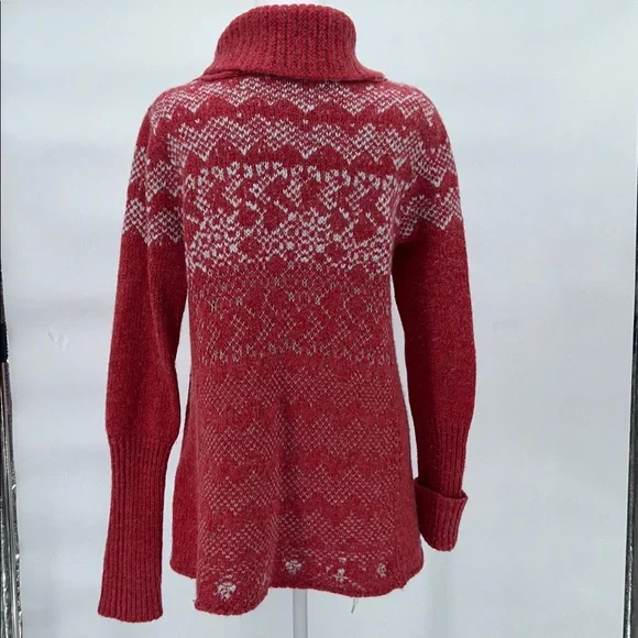 Free People Red Fair Isle Cowl Neck Sweater Women’s M Wool Blend Winter - Picture 4 of 11